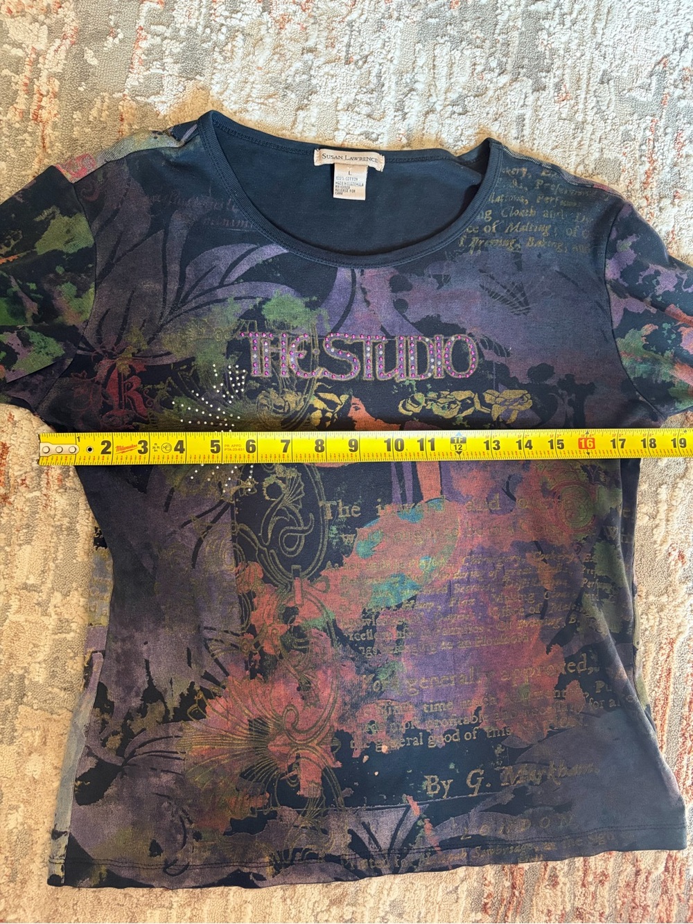 Y2K Susan Lawrence Rhinestone Graphic 3/4 Sleeve Top Size L - Picture 4 of 6